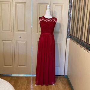 Dave’s Bridal Apple Red Bridesmaid Dress Size 2, 52% Nylon, 48 % Rayon.